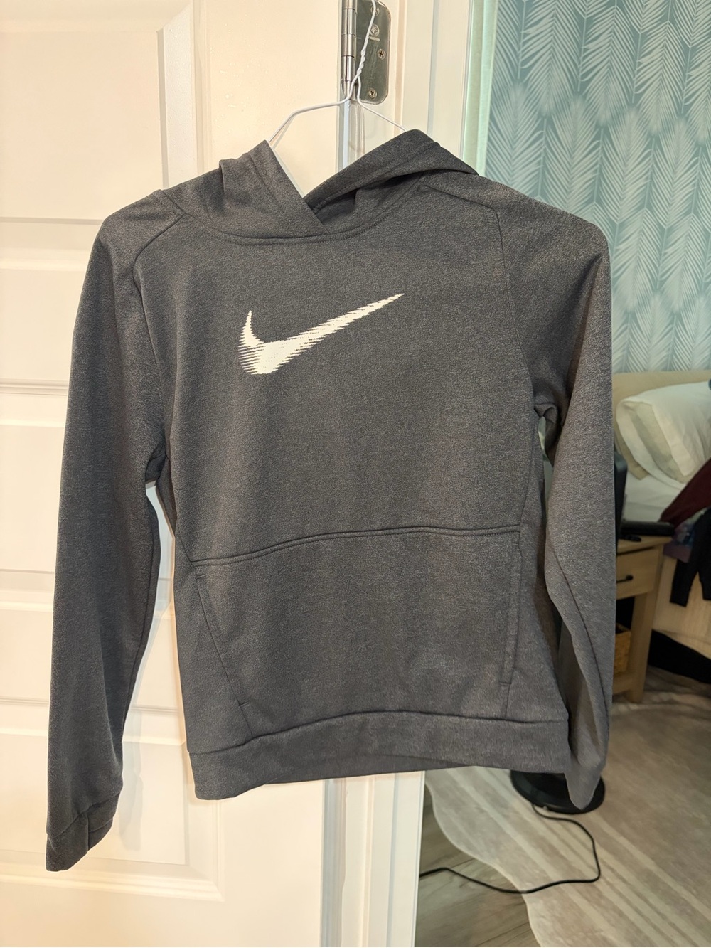 Boys Nike Gray Hoodie with White Swoosh